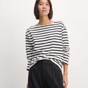 New with tags Everlane cotton long sleeve black striped Mariner top size XL